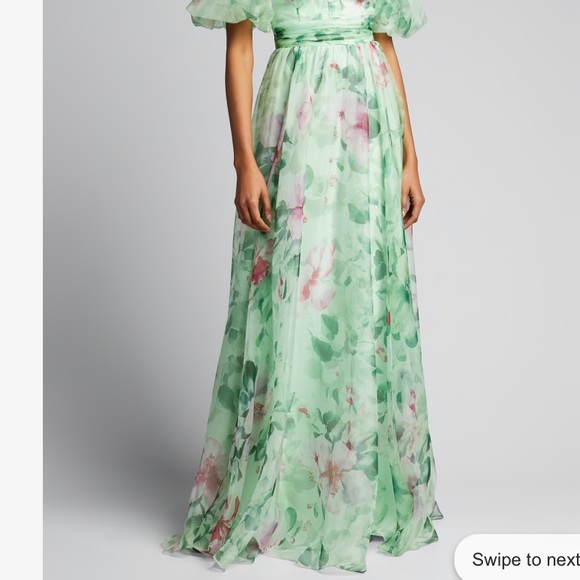 Badgley Mischka Organza Puff-Sleeve Gown - Picture 3 of 7